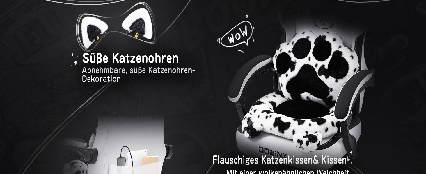 Ігровий крісло Dowinx з підніжкою, ергономічний геймерський крісло для ПК, комфортний крісло для дорослих, рожево-білий (чорно-білий)