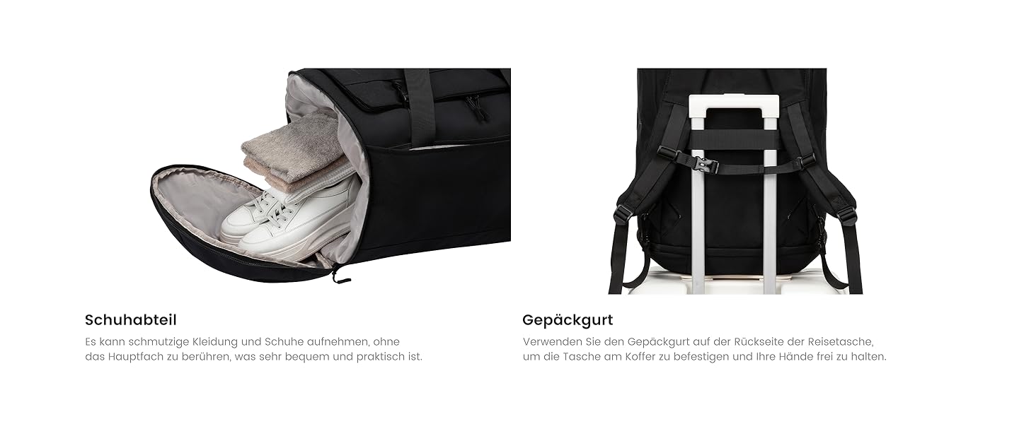 Спортивна сумка LOVEVOOK для чоловіків з відділенням для взуття, 65L, 52x45x28 см, Duffel Bag, для подорожей, Gym Bag, ручна поклажа, чорна