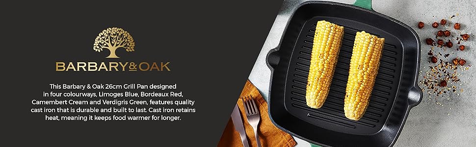 Сковорода-гриль Barbary & Oak BO800256GRN з емальованим покриттям, 26 см, зелений колір