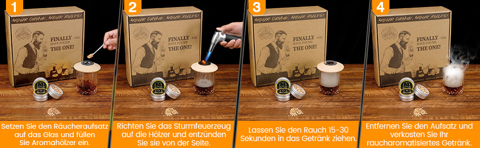 Набір для приготування віскі з димом: 6 смаків тирси, 2 склянки, форми для льоду, для віскі, бурбону, Old Fashioned, подарунок для чоловіків