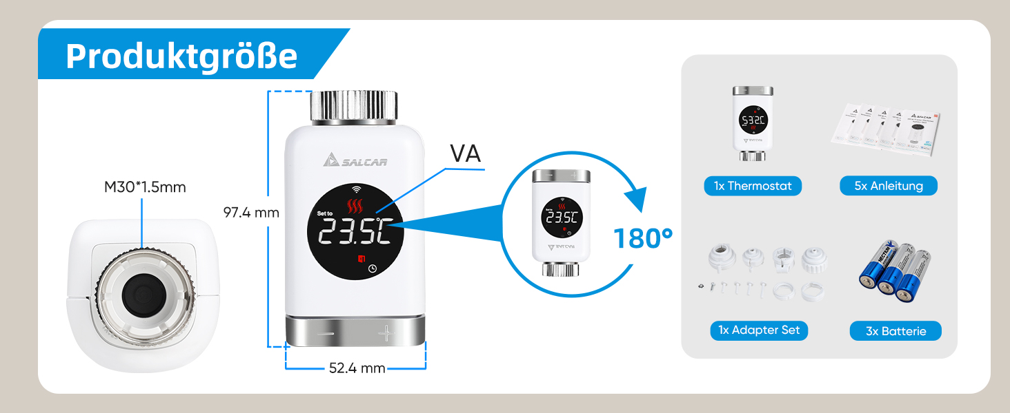Розумний термостат для радіатора SALCAR TRV801W WiFi LCD, сумісний з Alexa та Google Home, Tuya Smart, без шлюзу