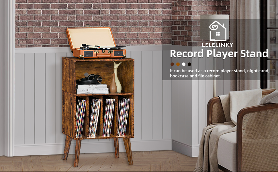 Підставка для програвача вінілу: містка на 160 платівок, стильна підставка Mid-Century, з дерев'яними ніжками, для вітальні, білий (коричневий)