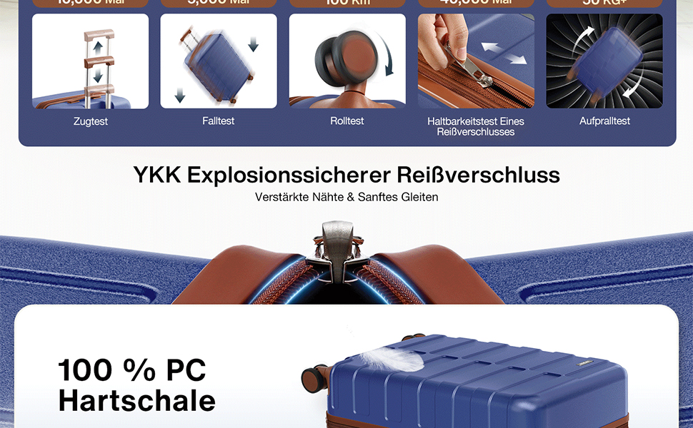 Набір дорожніх валіз Hartschale з полікарбонату (3 шт), розширюваний тролей з колесами та TSA замком, класичний синій