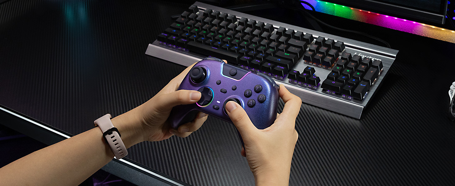 Бездротовий геймпад EasySMX X05PRO для PC, Switch, Android, iOS: тихі кнопки, Hall джойстики, програмовані кнопки, 1000mAh, фіолетовий