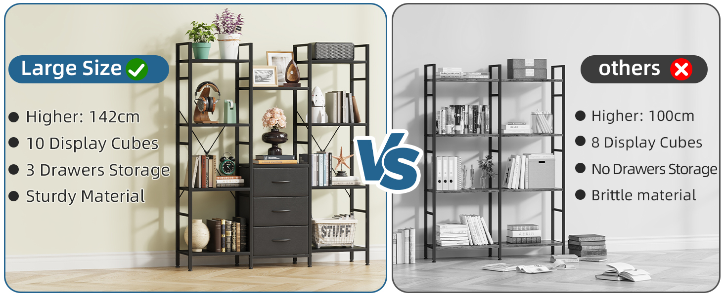 Стильна полиця-стеллаж з 4 висувними ящиками з тканини, 142 см, чорний колір. Ідеально для вітальні, офісу, кухні, балкону. Книжкова полиця, стелаж-куб, полиця для зберігання.