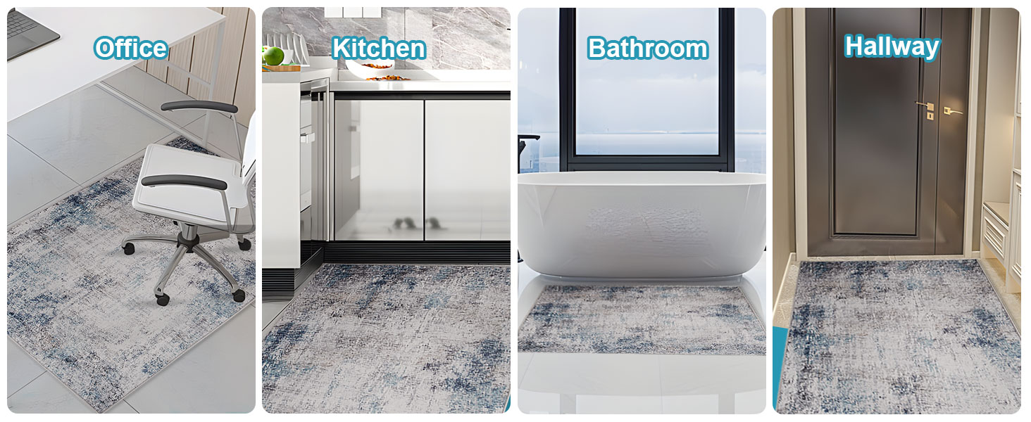 Килимок під офісне крісло 90x120 см, захист для підлоги, антиковзаюча підкладка, для ламінату та плитки (120 x 150 см, блакитно-сірий абстрактний)