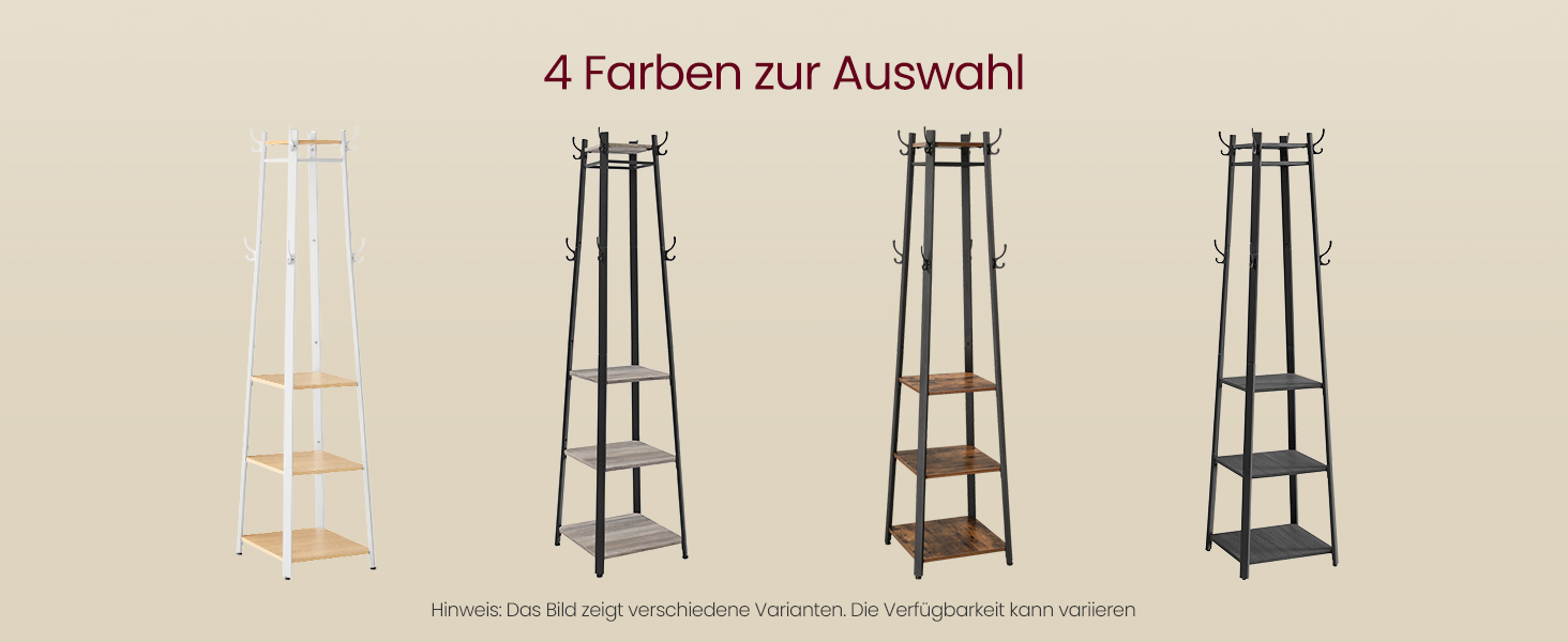 Навісна вішалка для одягу VASAGLE LCR080W09, 8 гачків, 4 полиці, металевий каркас, для шарів, курток, сумок, золо дуб + хмаринний білий