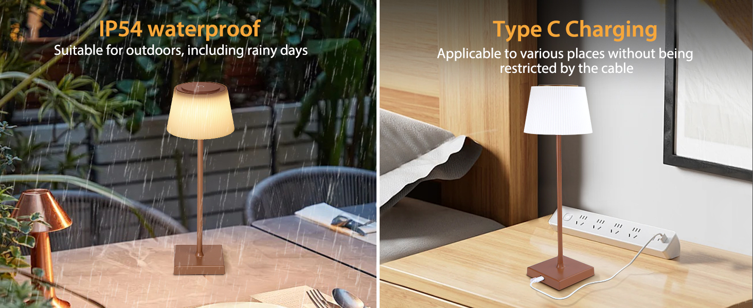 Aigostar LED акумуляторна настільна лампа бездротова, торшер з сенсорним керуванням, 3 режими кольору, IP54 вологостійка, для дому та саду (темно-коричнева)