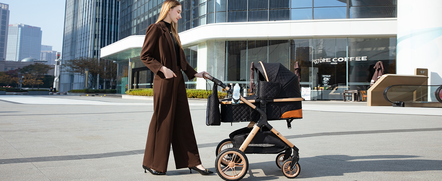 Дитяча коляска Glokid 3 в 1 з реверсивним сидінням, люлькою та автокріслом, з великими колесами, компактно складна, блакитна (LQL XX1)