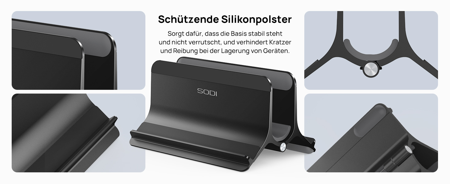 Підставка для ноутбука SODI вертикальна, автоматична, алюмінієва, чорна. Захист для MacBook Pro/Air, ноутбуків, планшетів, телефонів