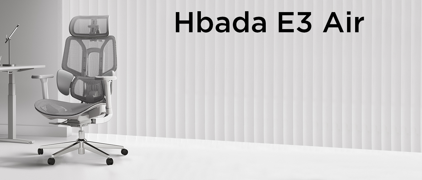 Офісне крісло Hbada E3 Air ергономічне, з 3-зонною динамічною підтримкою попереку, 3D регульованою підголівником і підлокітниками, сірий комп'ютерний стілець