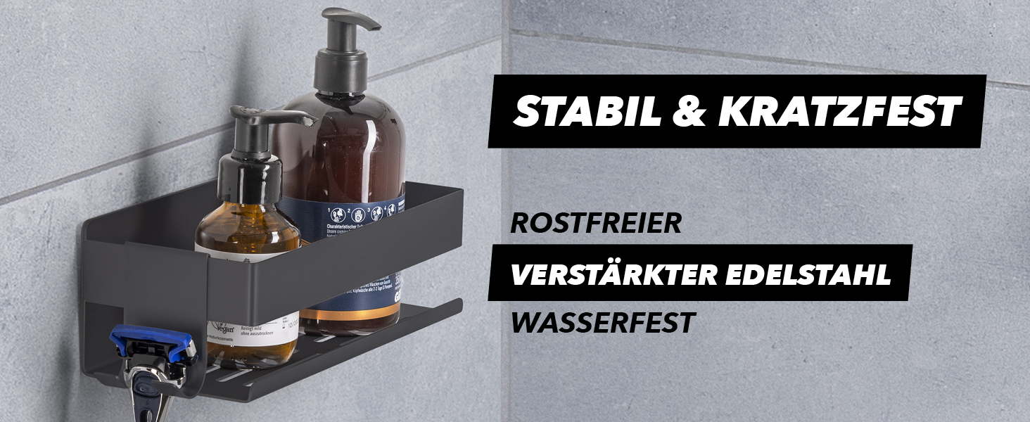 Набір душових полиць BENKSTEIN (2 шт.) | Полиці для душу з кріпленням на клей або свердління | Корзинка для душу без свердління | Тримач для гелю для душу та шампуню | Організатор для ванної кімнати, полиця для душу, срібна, 2 шт.