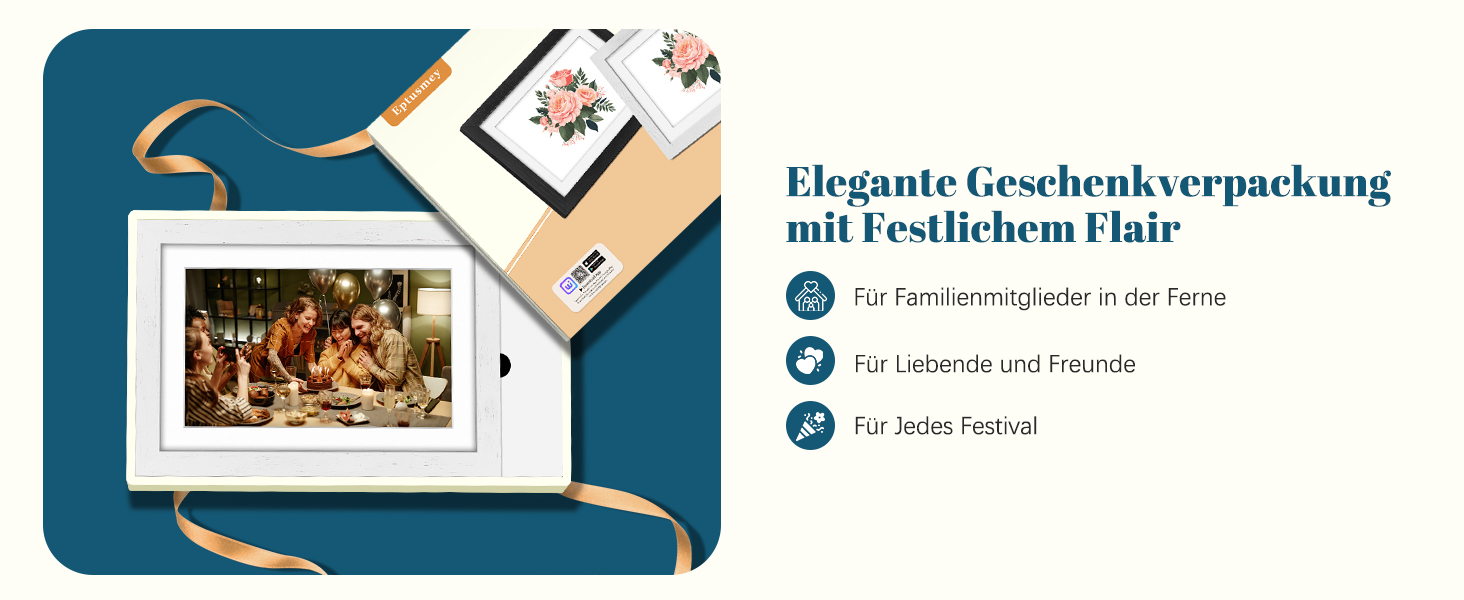 Цифровий фоторамка Eptusmey 10.1 дюймів з Wi-Fi, дуб, 32GB, IPS Touchscreen, відтворення фото/відео через Uhale APP, подарунок для чоловіків та жінок, білий