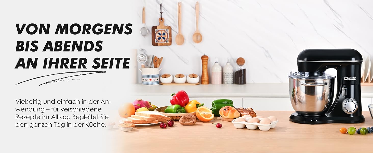 Кухонний комбайн Kitchen in the box Kompakte — планетарний міксер та тістоміс 3.5-5л, 10 швидкостей, з насадками (гак, вінчик, міксер), чорний
