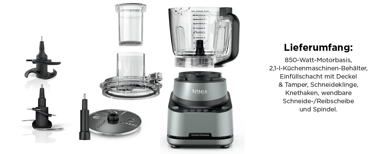Кухонний комбайн Ninja PrecisionPro BZ651EU, 2.1 л, з насадками для тіста та овочів, чорний