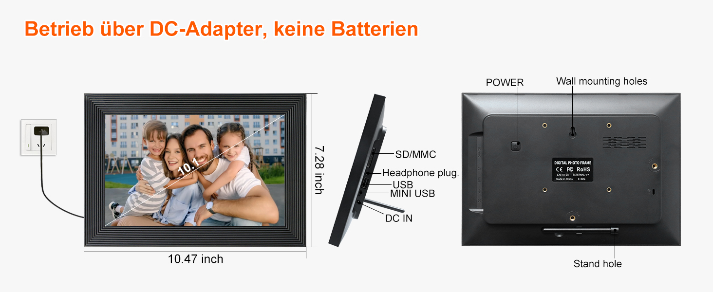 Цифровий фоторамка Frameo WLAN, 10.1 дюйми, LCD сенсорний екран 1280x800, 32GB, автоматичне обертання, підключення Wi-Fi, сумісний з додатком Frameo