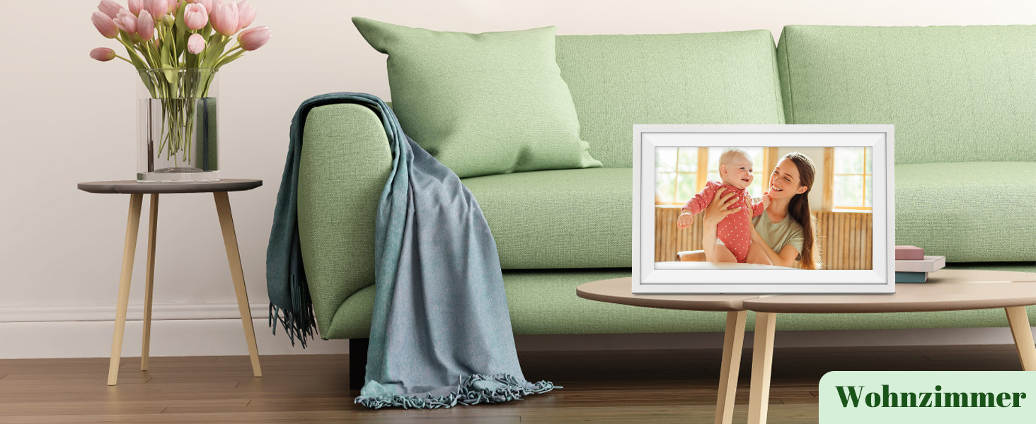 Цифровий фоторамка Eptusmey з Wi-Fi, 10.1 дюймів, корпус з дуба, 32GB, HD IPS сенсорний екран 1280x800, відтворення фото/відео через Uhale APP, подарунок для чоловіків та жінок, колір: білий дуб