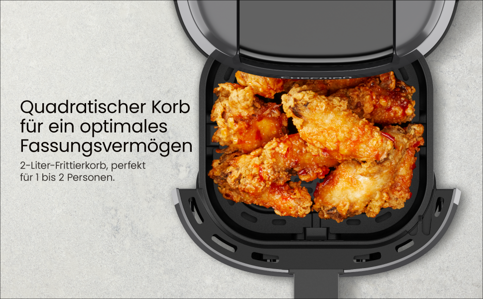 Фритюрниця Chefman 2L з гарячим повітрям - компактна, з антипригарним покриттям, для швидких та простих страв, з цифровим таймером та нагадуванням про струшування - сіра