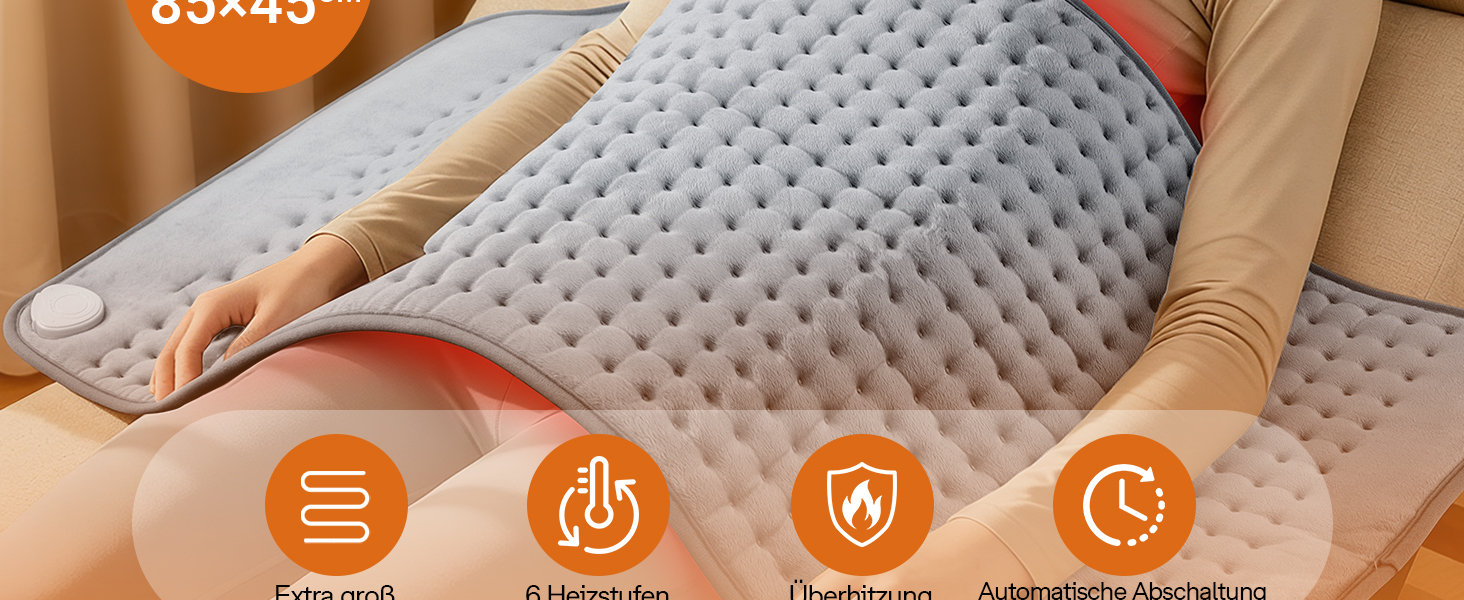 Електричне грілка для спини та тіла ALLJOY 85x45 см з автовимкненням, 6 температурних режимів, сірий колір