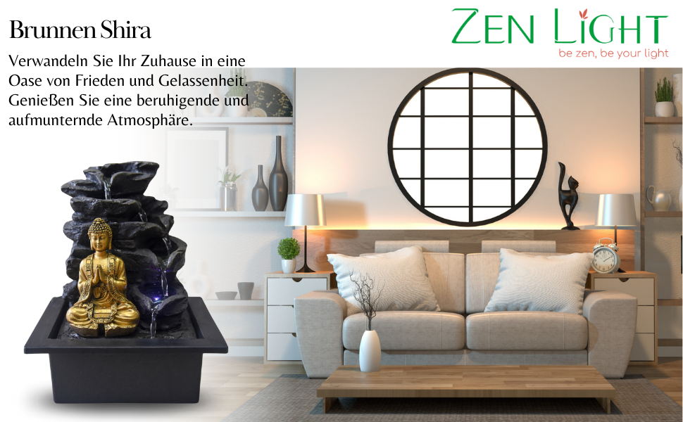 Штучний фонтан для саду Zen Light Shira - чорний, з LED-підсвіткою та насосом, з штучного каміння