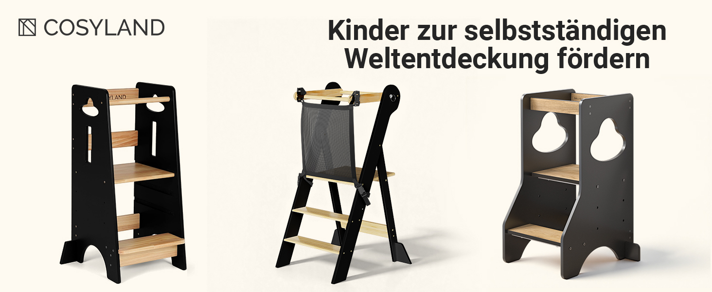 COSYAND Монтессорі стільчик-сходинка для дітей від 1 року, регульована висота, безпечний | Сходинка Монтессорі для кухні, сірий колір