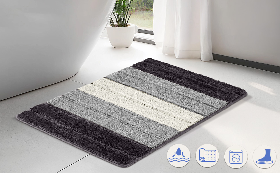 Набір килимків для ванної кімнати VOUNOT 2 шт. 60x90 см, рушмат, мікрофібра, швидковисихаючий, машинне прання, з градієнтом кольору сірого