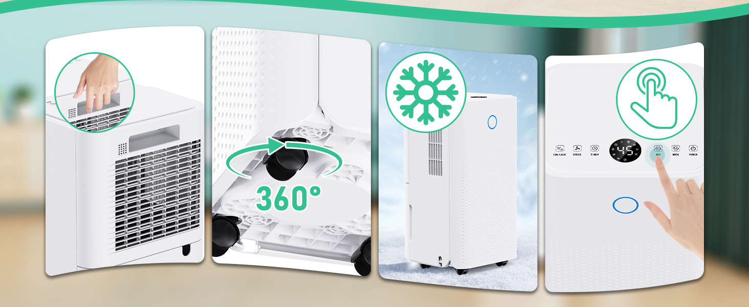 Електричний осушувач повітря 12л/день, тихий осушувач для дому, квартири, підвалу з 3 режимами, таймером 24г, автоматичною відтайкою та енергозбереженням