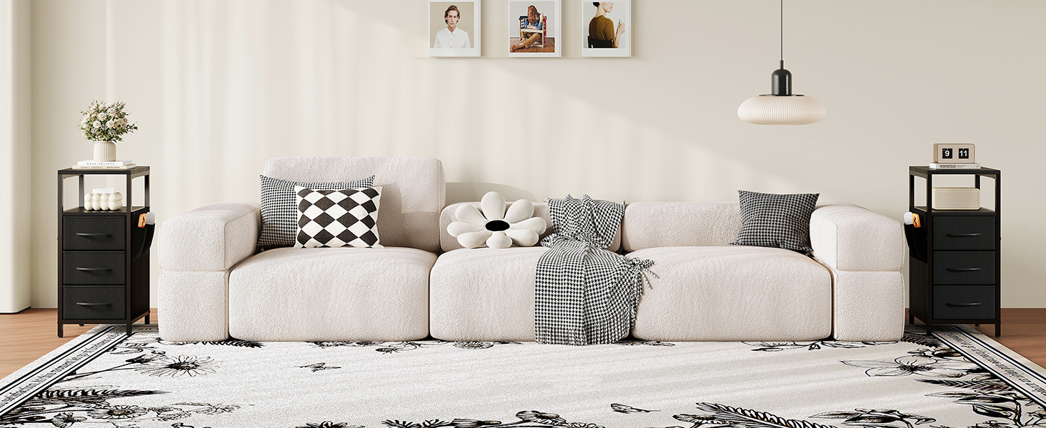 Нічний столик з підзарядкою та LED, приліжний столик з 3 висувними ящиками з тканини, нічний столик з полицею, відкрите відділення, 2 розетки AC, USB та Typ C порти, для спальні, вітальні, офісу (25x30x60 см, Чорний, 2)