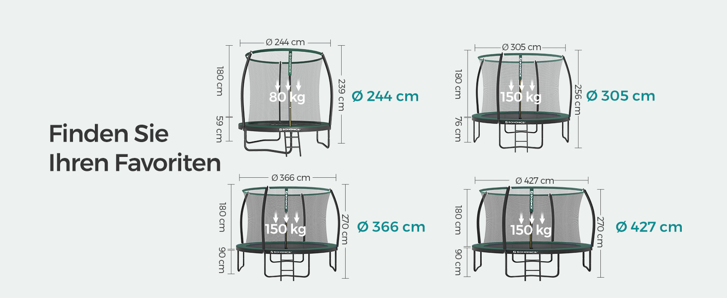 Батут SONGMICS садовий Ø305 см з захисною сіткою, драбиною, чорно-зелений