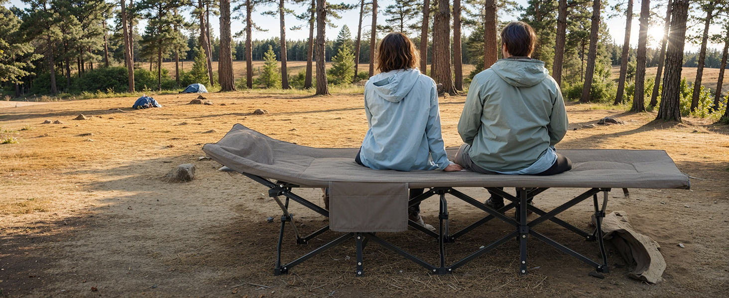 Розкладне польове ліжко OVERMONT з матрацом для кемпінгу та відпочинку, 190x70x40 см, витримує до 250 кг, тканина Оксфорд, з кишенею та сумкою для транспортування (Сірий)