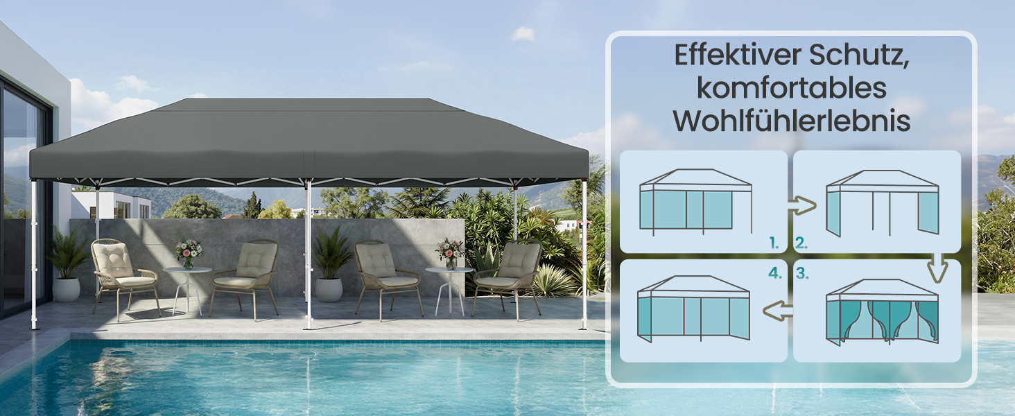 Павільйон SONGMICS 3x3 м, садовий, для відпочинку та заходів, сірий, з 6 боковинами