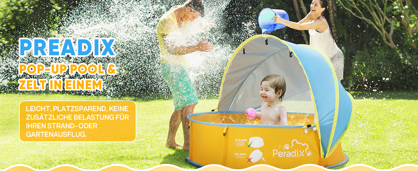 Дитяче басейн-тент Peradix 4-в-1 з UV захистом, басейн з кульками, москітна сітка, ігровий намет для дітей, літній басейн для ігор (блакитно-жовтий)