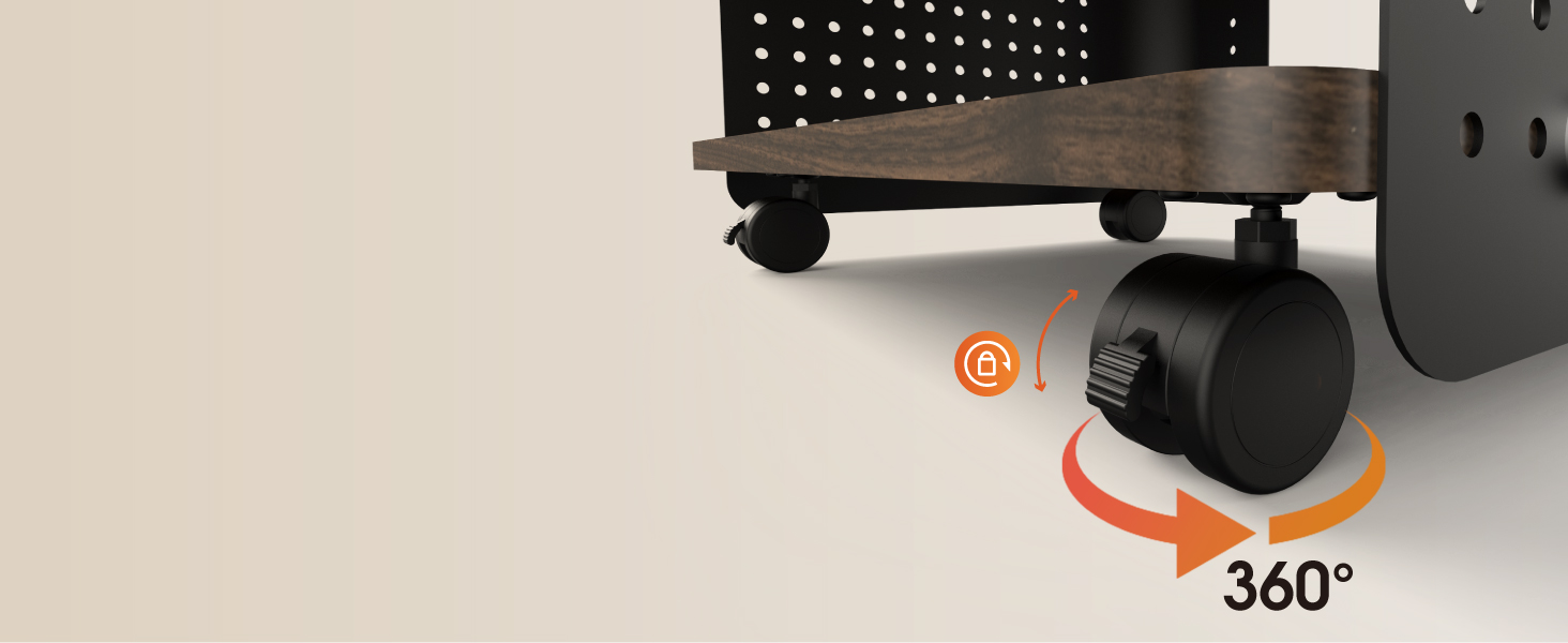 Робочий стіл для принтера Fenge з колесами, мобільний тримач для принтера з перфорованою панеллю, 3 рівні, стійка для принтера/рол-контейнер з органайзером, полиця, шафа для офісу та дому, 45,3x33,5x53,5 см (Коричневий+Чорний)