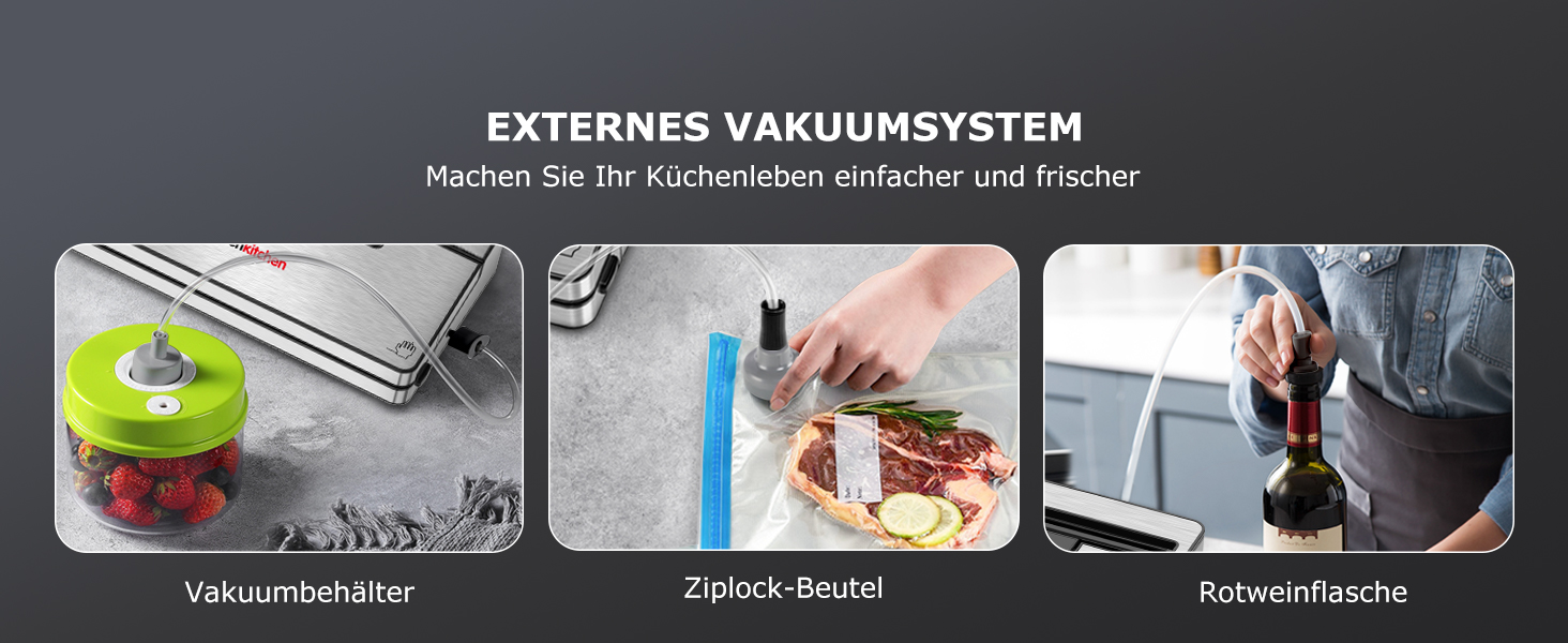 Вакууматор Bonsenkitchen для продуктів, потужний вакуумний пакувальник з 5 режимами, 8 л/хв, сріблястий (комплект: 5 пакетів та 1 рулон)