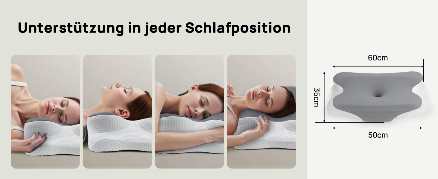 Подушка для шиї Feagar з Memory Foam, ергономічна, 2 висоти (8/12 см), сіра. Підтримка шиї та плечей