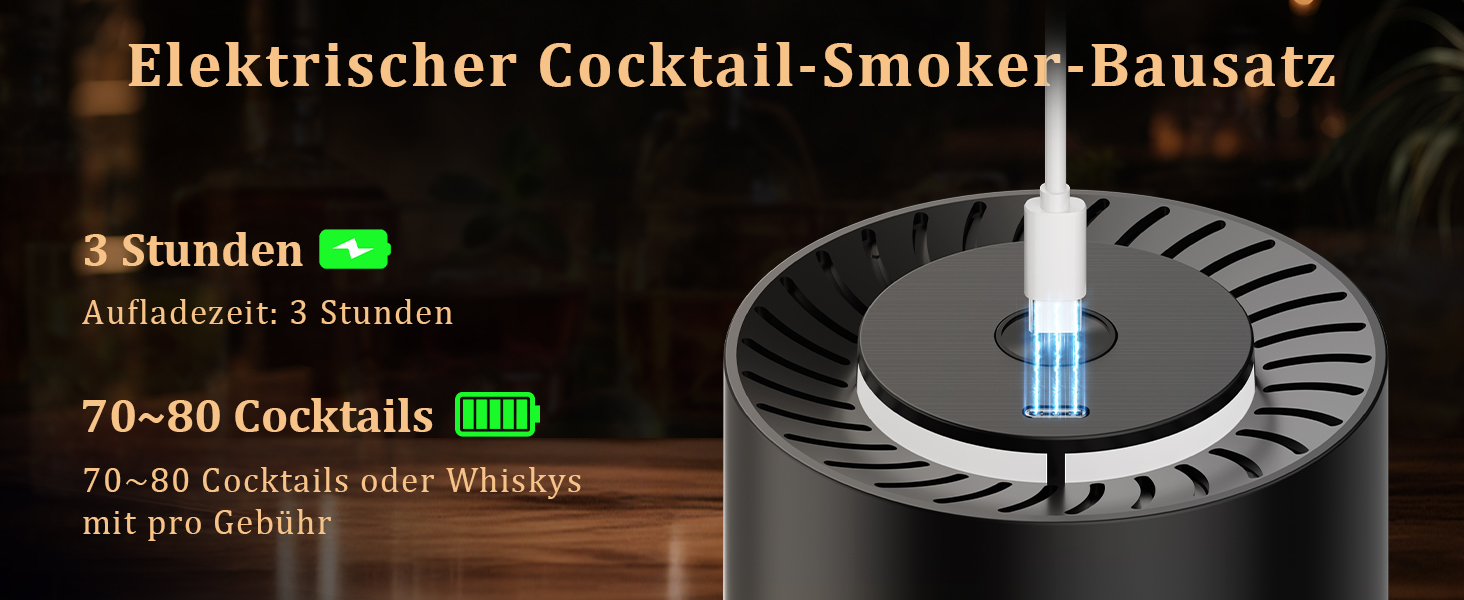 iDiskk Набір для копчення коктейлів: електричний димогенератор для віскі, бурбон, міксологія, вбудований запальник, 6 дерев'яних стружок