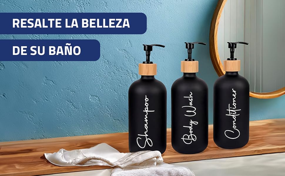 Набір дозаторів для мила в ванну кімнату, матовий чорний, 500 мл, 3 шт. для гелю та шампуню, з воронкою, елегантний та практичний