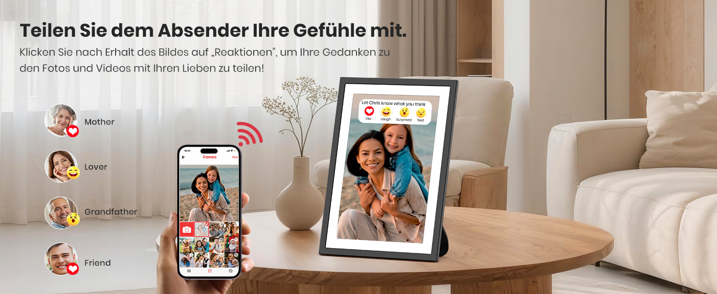 Цифровий фоторамка Frameo 10.1 дюймів: 64GB, 2K сенсорний екран, автоповорот, Frameo App