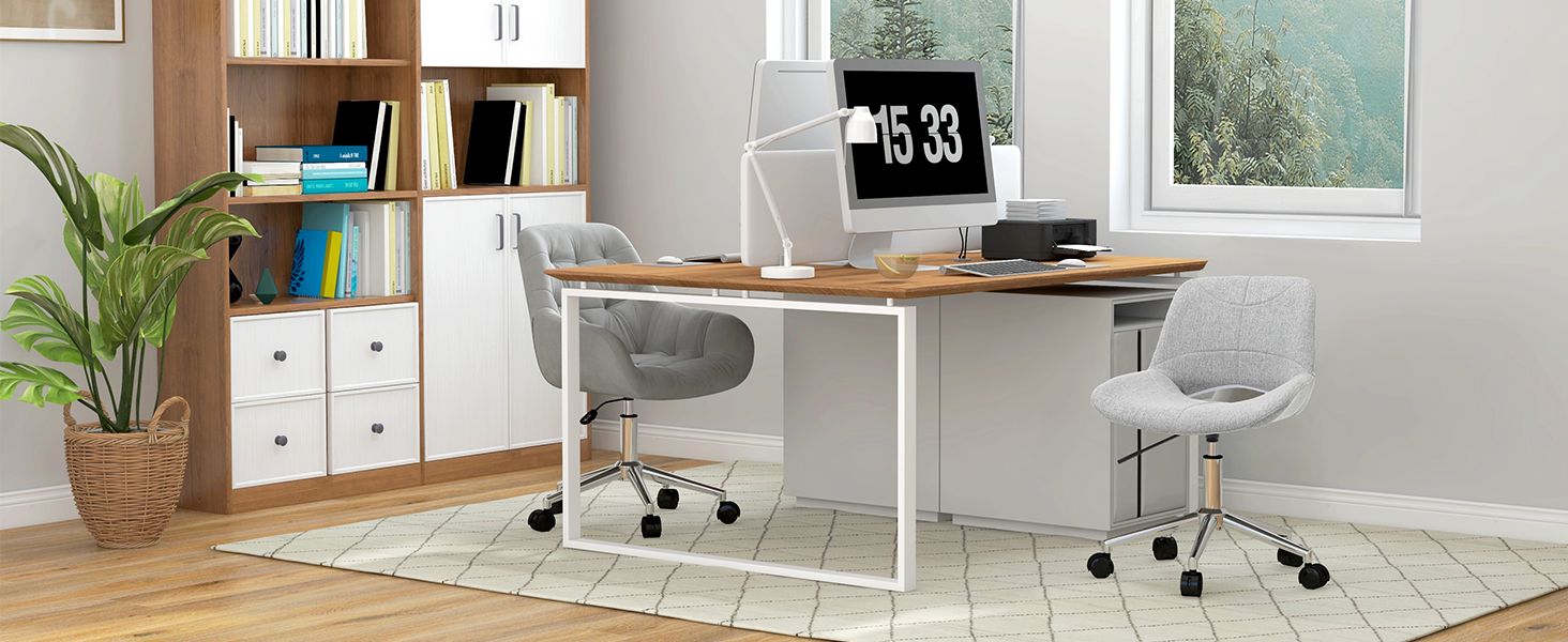 Офісне крісло HOMCOM з регулюванням висоти, комп'ютерне крісло з металевим каркасом, сірий колір, до 110 кг, 49 x 56,5 x 73-82,5 см