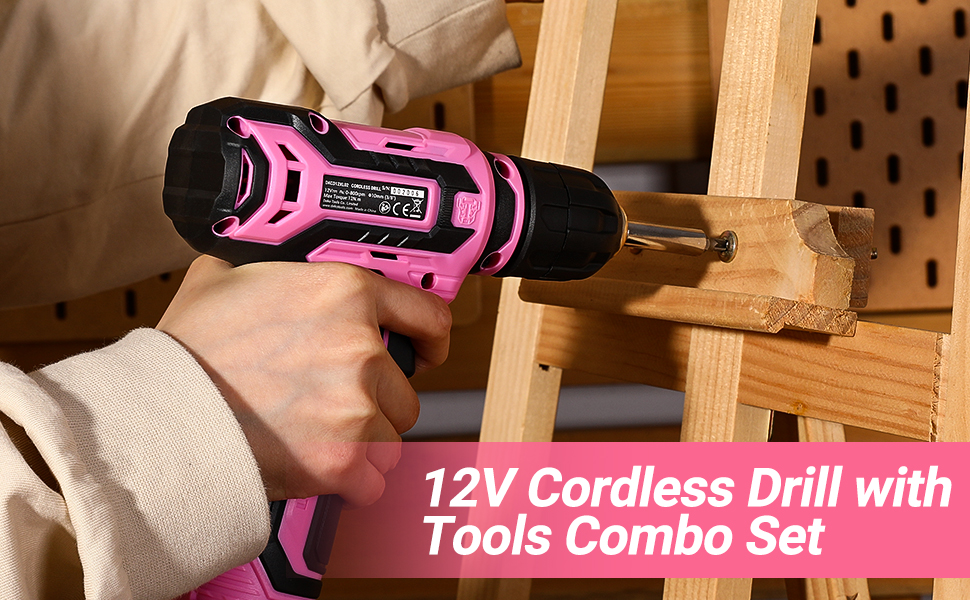 Набір інструментів DEKO 133 предмети в кейсі, акумуляторний шуруповерт 12V, рожевий - для дому та ремонту