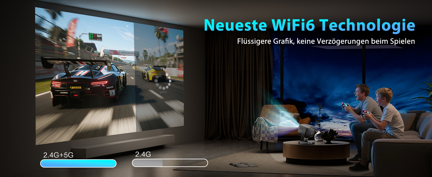 Проектор Smart Beamer WiFi для домашнього кінотеатру: 16000 Люмен, Full HD, електричний фокус, 200 дюймів, Bluetooth, сумісний з iOS/Android/Fire Stick/Laptop/PS5 (4K проектор з поворотним кріпленням)