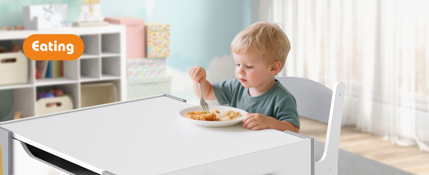 Дитячий стіл LIFEZEAL 3 в 1 з 2 стільцями: стіл для малювання, активностей та обідній стіл. Дитяча меблева група з дерева з місцем для зберігання (сірий)