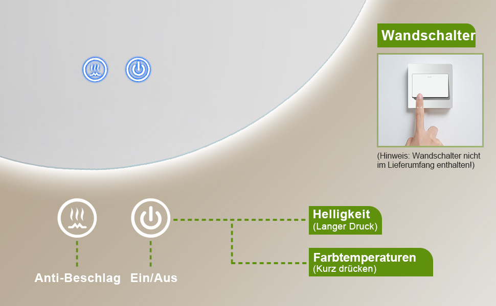 LED дзеркало для ванної кімнати з підсвічуванням, 70 x 50 см, холодний білий (6000K), енергозберігаюче, диммер, антизапар