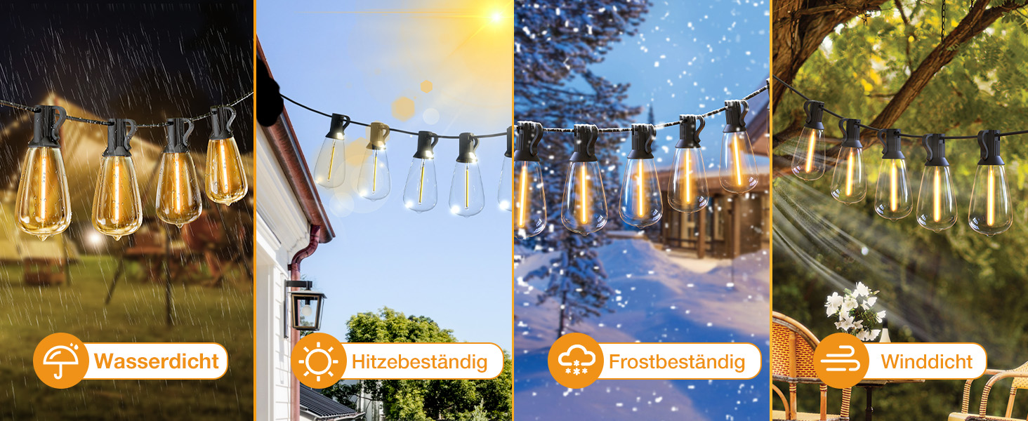 LED гірлянда для декорування приміщень та саду, 15 метрів, диммування, таймер, тепле світло, G40, вологостійка
