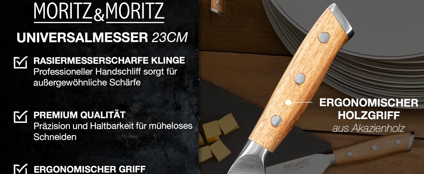 Професійний кухонний ніж Moritz & Moritz 20 см з дамаської сталі 67 шарів - ніж шеф-кухаря з ергономічною ручкою з акації