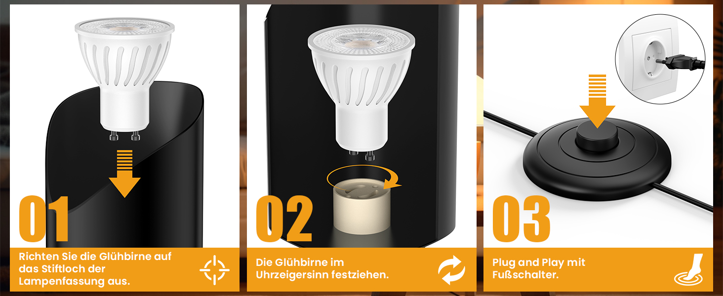 LED прожектор для підсвічування вгору 7W, чорний. Світлодіодний світильник на підставці з лампою GU10 500LM, тепле світло 3000K, з ножним вимикачем