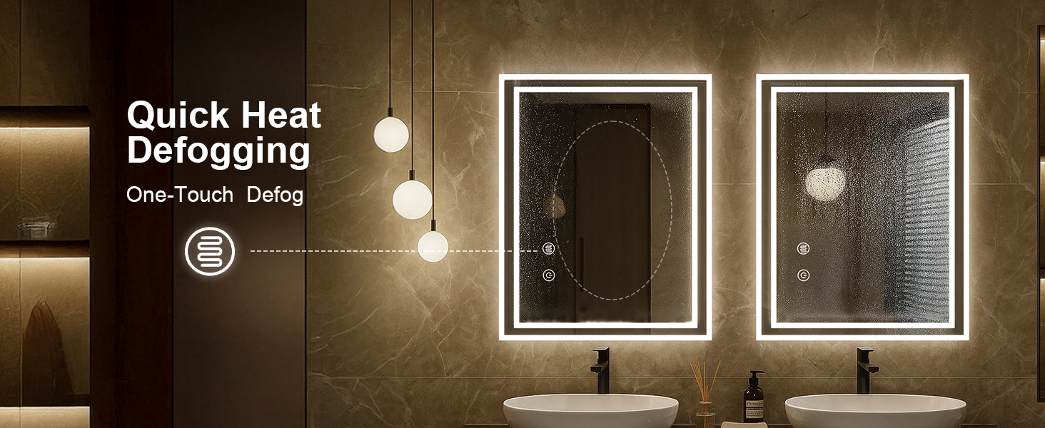 Дзеркало для ванної кімнати Youyijia з підсвічуванням, 70x50 см, антизапітніюче, сенсорне керування, 3 кольори світла, регулювання яскравості, 3500K-6500K