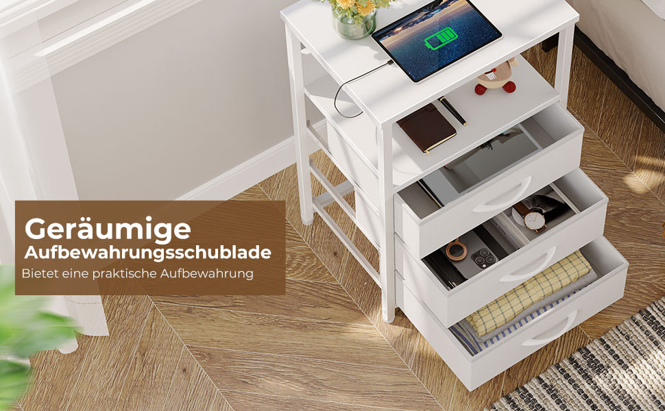 Приліжкові столики Rolanstar з LED-підсвічуванням та USB, набір з 3-х столів з висувними ящиками, для вітальні та спальні, білий, 40 x 30 x 60 см