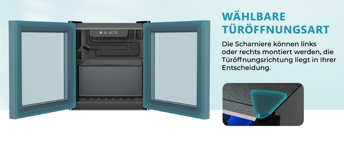 Міні-холодильник EUHOMY для напоїв на 55 банок з скляною дверцятами, чорного кольору, 36 л, для офісу, кімнати, бару, з LED-підсвіткою, 43 дБ