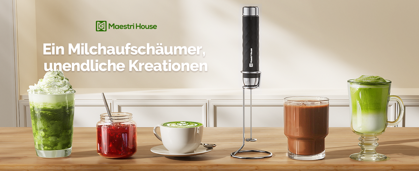 Електричний пінний вершковий вінчик Maestri House LunaFro 2.0, бездротовий, з регулюванням швидкості, чорний